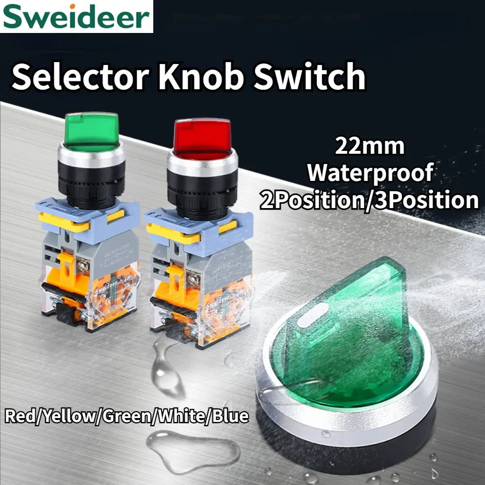 

Selector Knob Rotary Switch with LED Latching Momentary 2NO 1NO1NC 2 3 Position 10A LA38 Power Switch ON/OFF 12V 24V 220V