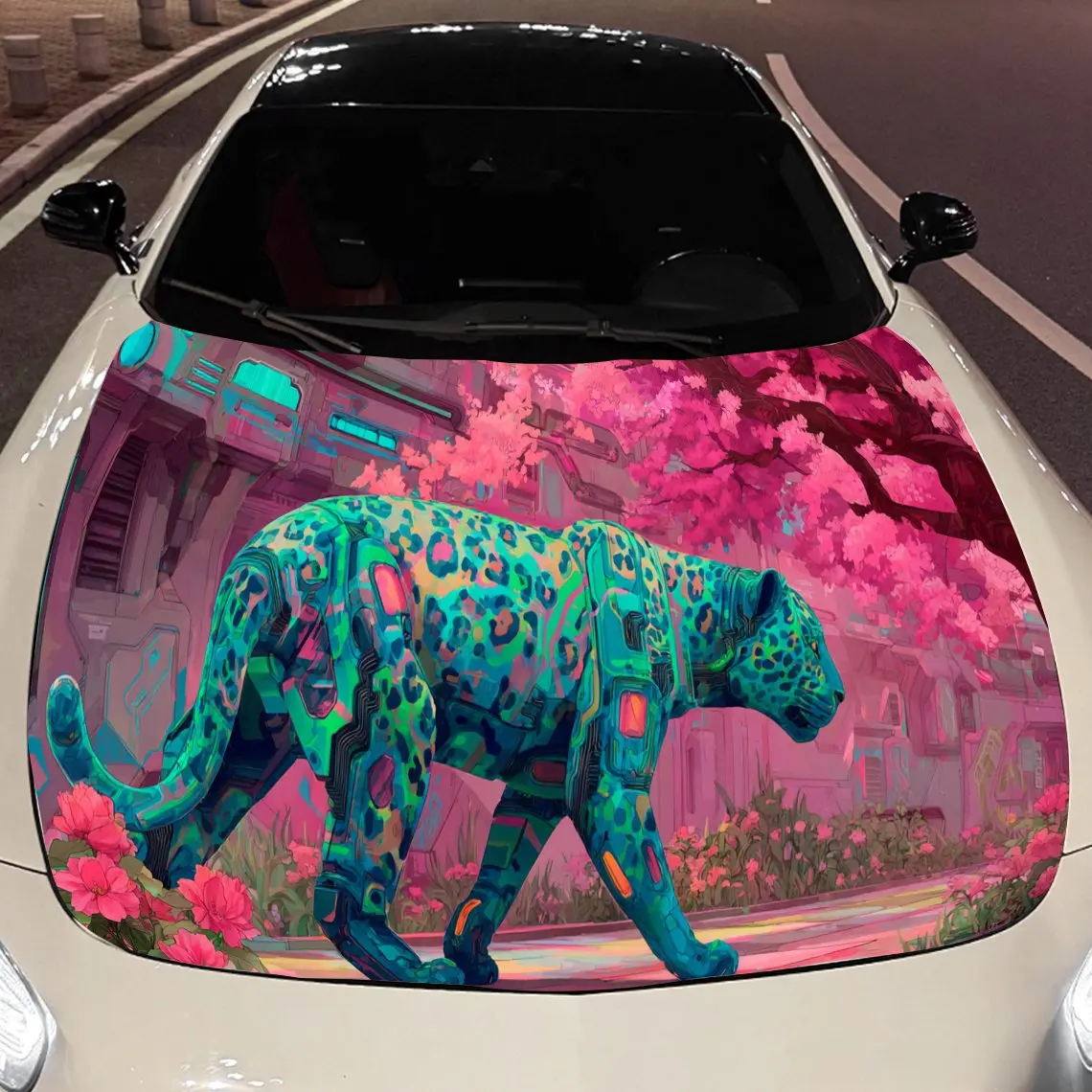 

Cyberpunk Leopard print,car hood stickers,PVC waterproof Self adhesive car hood sticker,car hood decoration protection stickers,