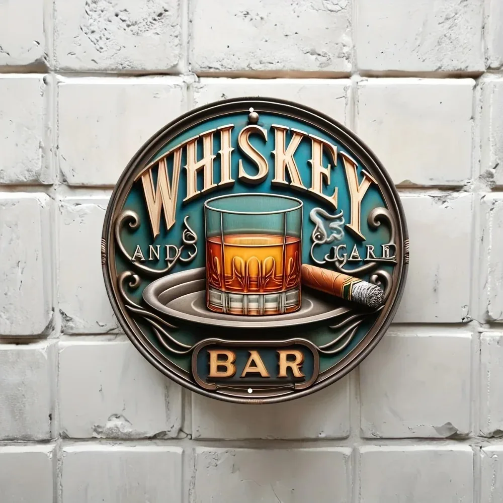 Vintage Whiskey Cigar 2D Flat Tin Metal Sign Retro Wall Plaque Bar Pub Home Party Room Man Cave Wine Lounge Gentleman Decor.