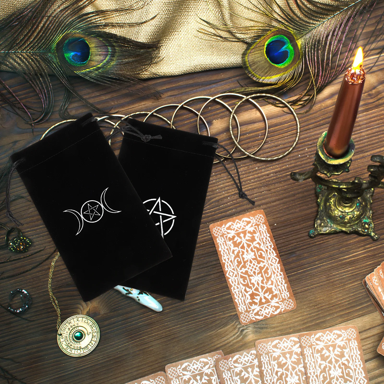 

2 Pcs Tarot Card Pouch Bag Drawstring Cloth Deck Case Black Holders Sleeves Cards Storage