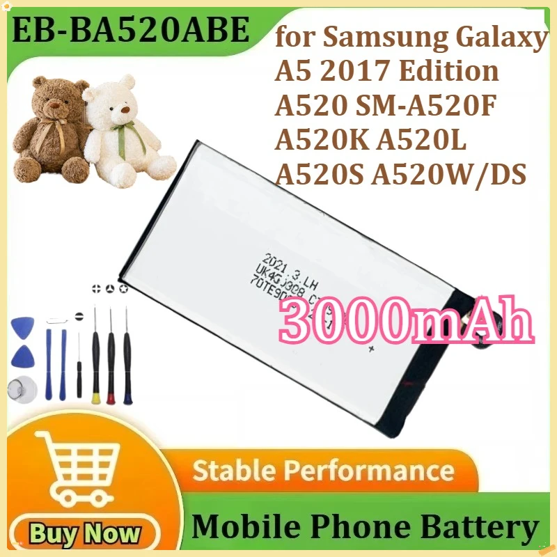 

New EB-BA520ABE Mobile Phone Battery for Samsung Galaxy A5 2017 Edition A520 SM-A520F A520K A520L A520S A520W/DS 3000mAh +Tools