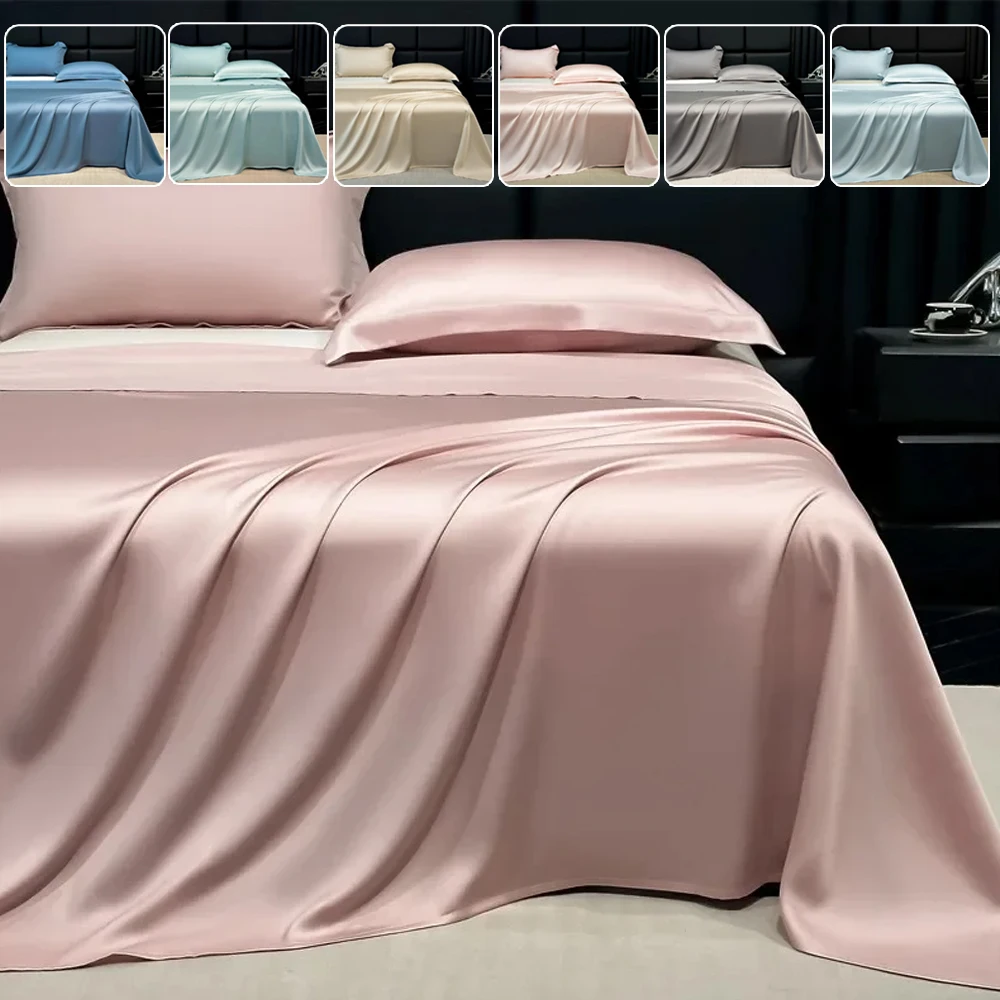 

Luxury Washable Ice Silk Satin Bedsheet Mattress Protector Dustproof Sheet Bedding Silky Solid Color Comfortable Cool Bed Sheet