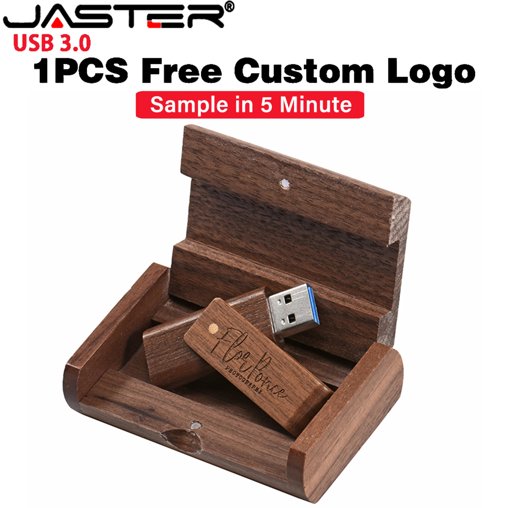 JASTER Natural Wooden USB 3.0 Flash Drive 128GB Rotatable Wooden Box 64GB Creative Gift Wood Memory Stick 32GB Free Custom Logo