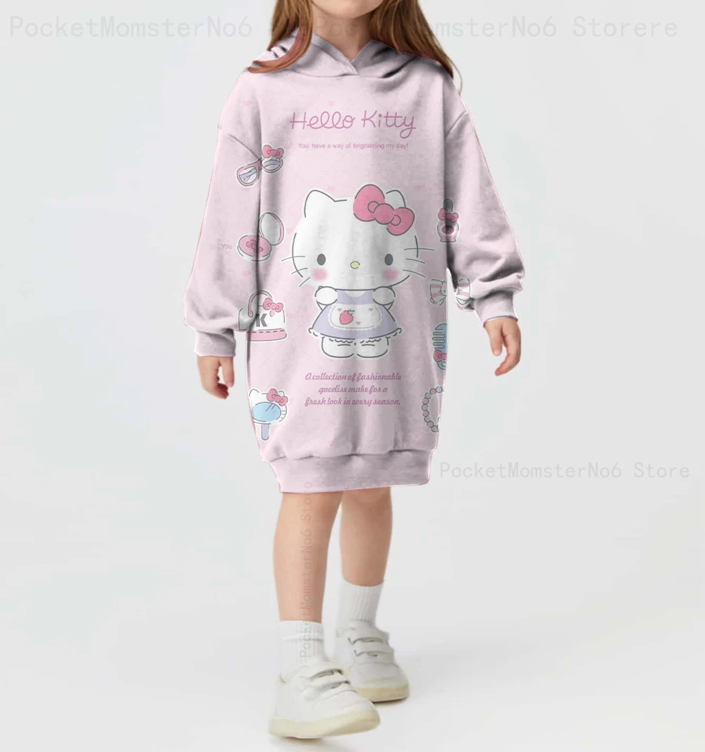 Autumn and winter baby girl sweet cute top pullover Disney Hello Kitty hooded skirt new loose comfortable long-sleeved sweatshir