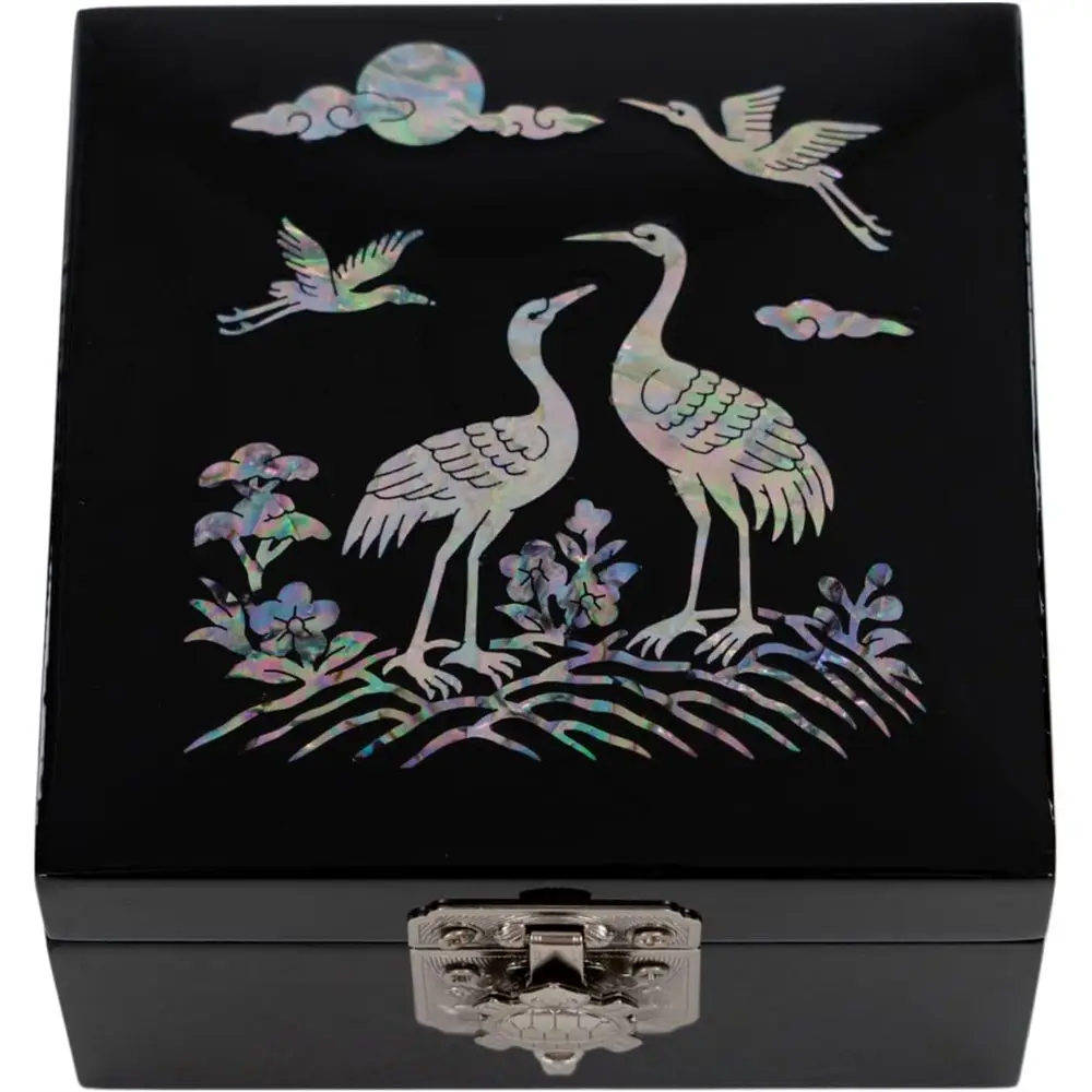 

Compact Pearl Jewelry Box - Elegant Organizer for Rings, Necklaces, Earrings & Bracelets, Unique Gift for Women (Crane Black)