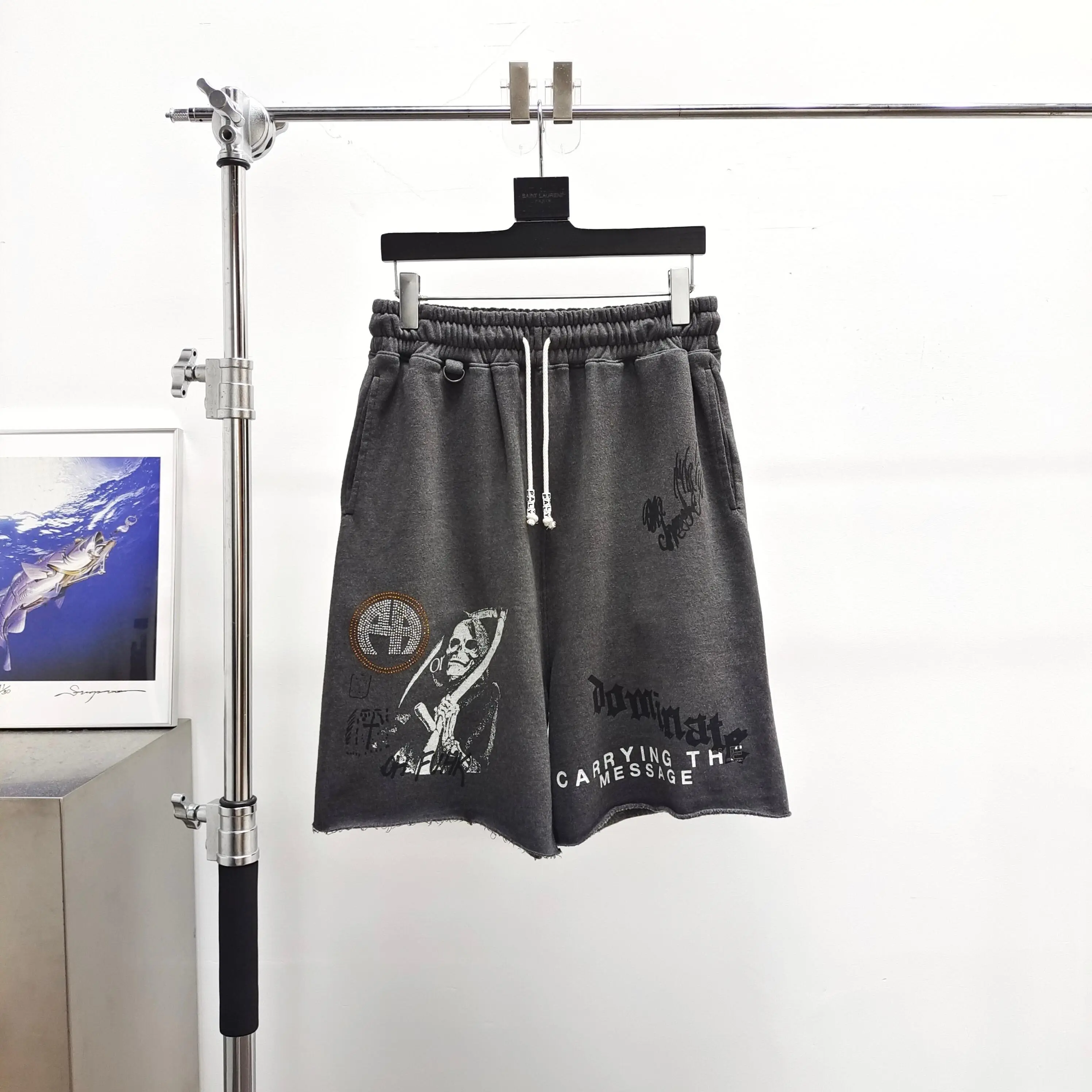 Paly Hollywood messaging dark gray shorts