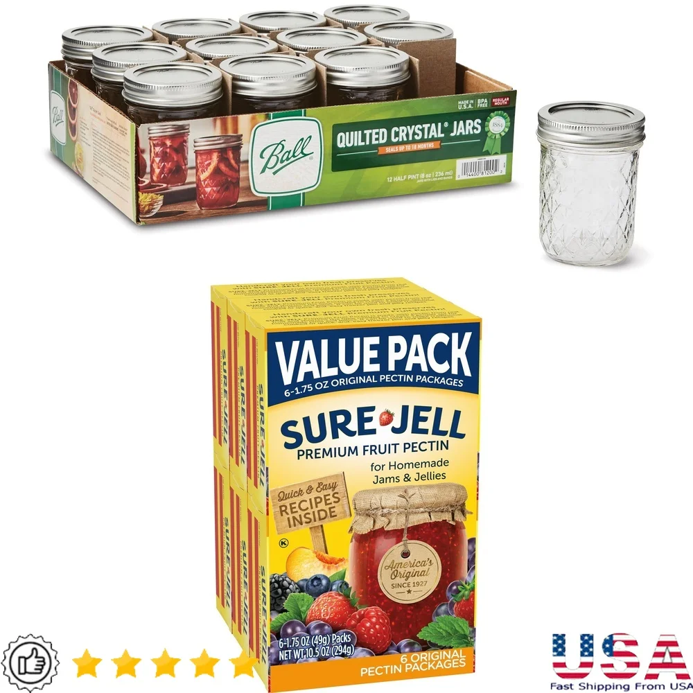 

12 Pack 8oz Quilted Crystal Mason Jars BPA Free Regular Mouth Glass Jars with Lids Perfect Canning Gifting Crafting