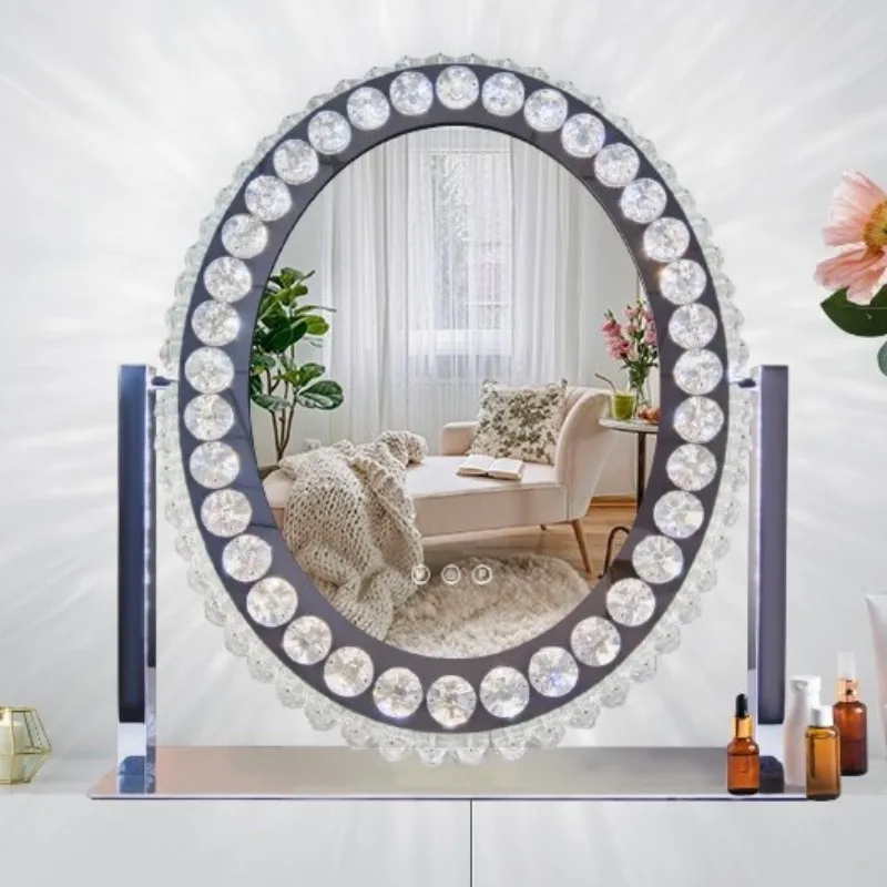 Stand crystal desktop beauty mirror rotatable Internet celebrity smart mirror with light comb