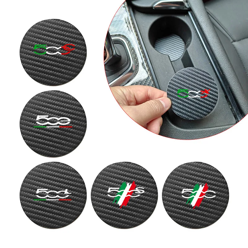 2Pcs Car Water Cup Bottle Holder Pad Round Water Cup Mats For Fiat 500 L S X C 500 500L 500S 500X 500C 500E 500 60th anniversary