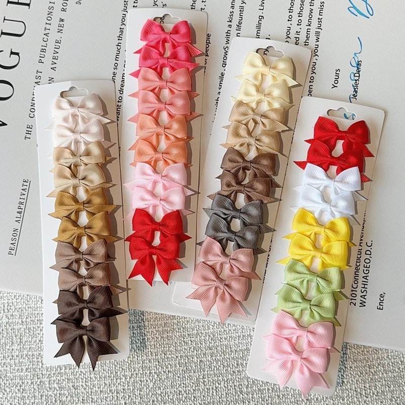 10Pcs/set Solid BB Hair Clips For Cute Girls Ribbon Bowknots Boutique Barrettes Hairpins Headwear Kids Hair Accessories Gifts