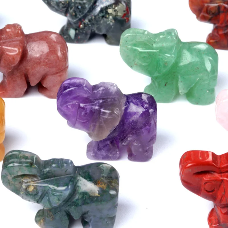 Mini-Elefanten-Edelsteinfiguren, handgeschnitzte Taschenstatuen, Heilkristalle, Glücksbringer für die Heimdekoration, 1 Zoll – Detail 5