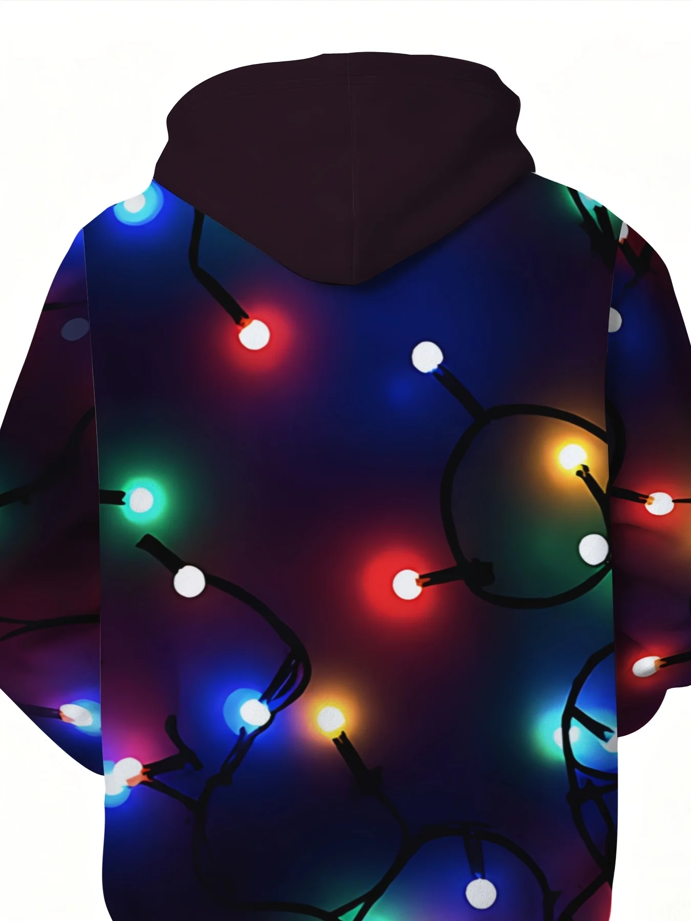 Men’s Hooded Sweatshirt – Featuring a Festive, Colorful String-Light Print for Atmospheric Holiday Style