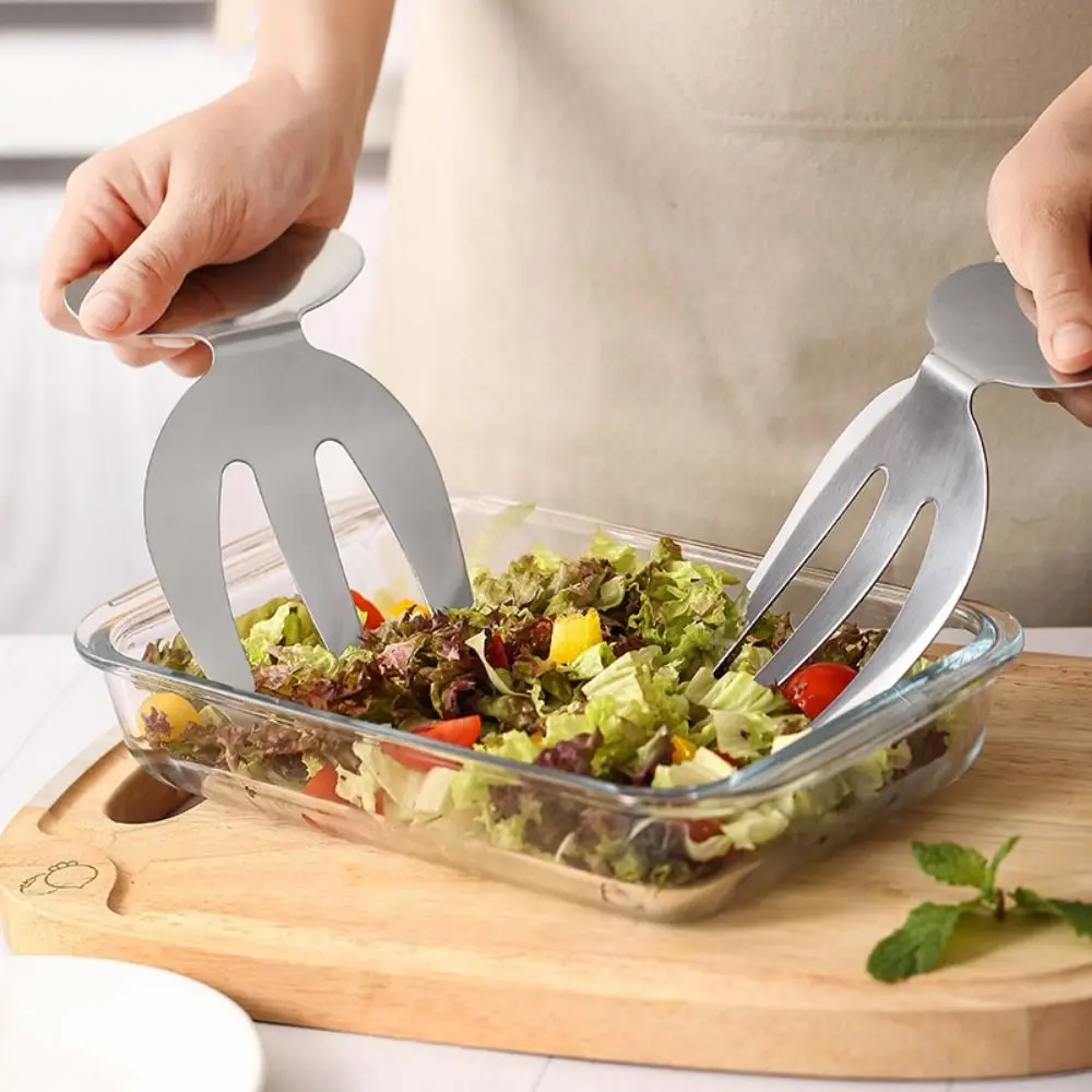 2Pcs Non-stick Stainless Steel Salad Hands Lightweight Comfortable Grip Stirring Salad Fork Claw Smooth Practical