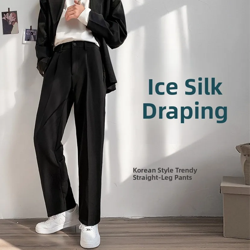 

Ice Silk Men's West Pants Summer Thin Nine Points Straight Loose Fit Casual Long Trousers Comfortable Breathable Faionable