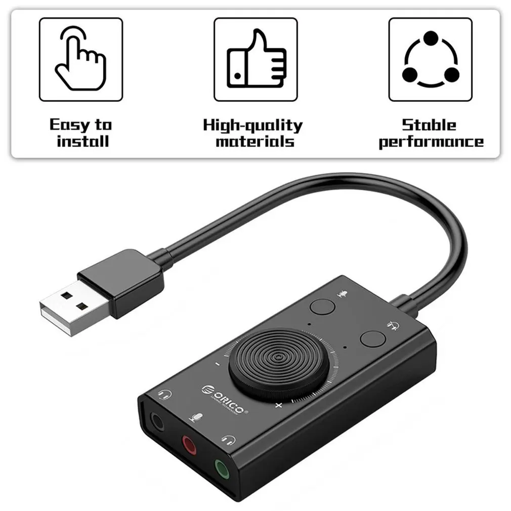 ORICO SC2 External USB Sound Card Stereo Mic Speaker 3.5mm Headset Audio Jack Cable Adapter Switch Volume Adjustment Free Drive