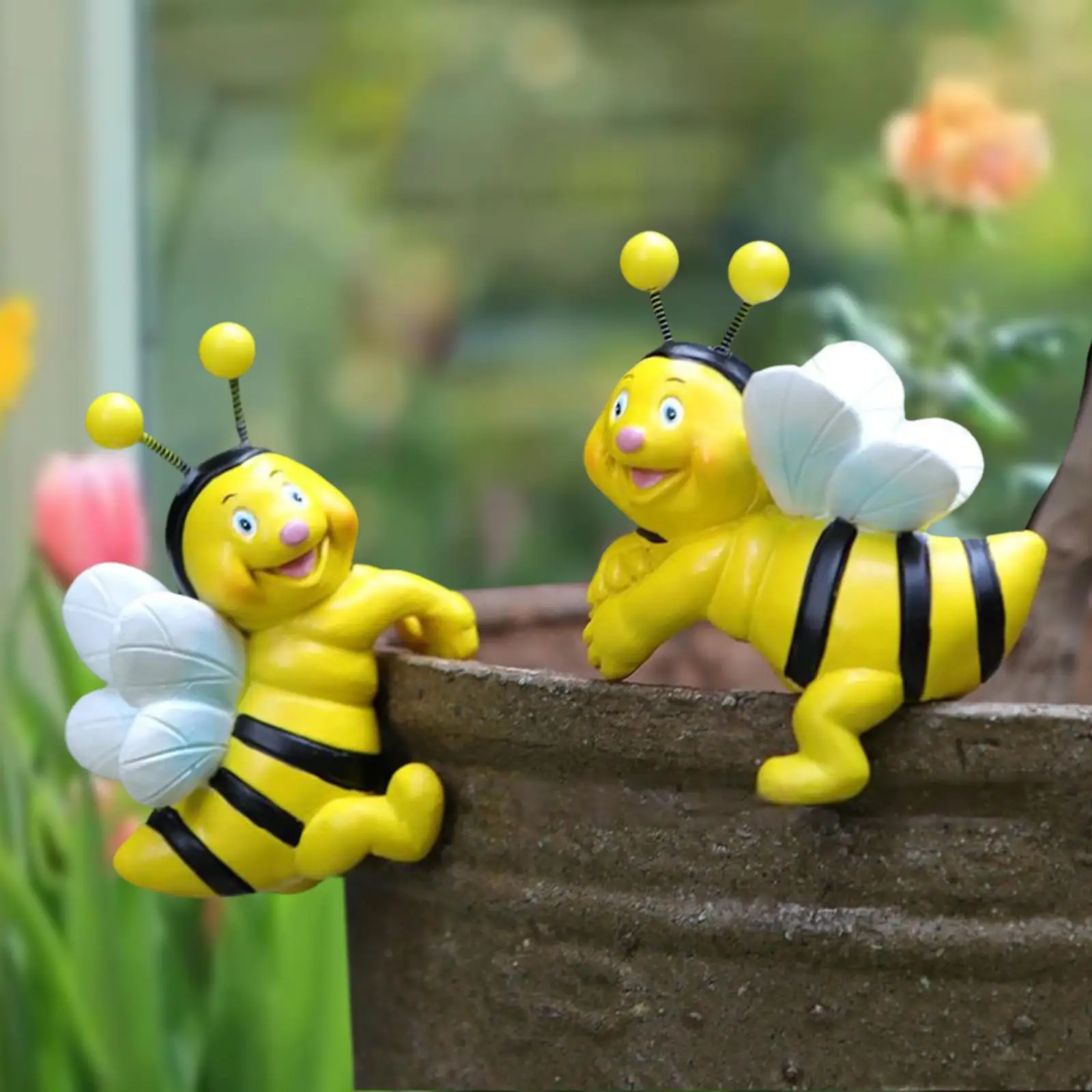 

2x Flower Pot Hugger Figurines Planter Pot Hanger Yard Garden Bee Statues