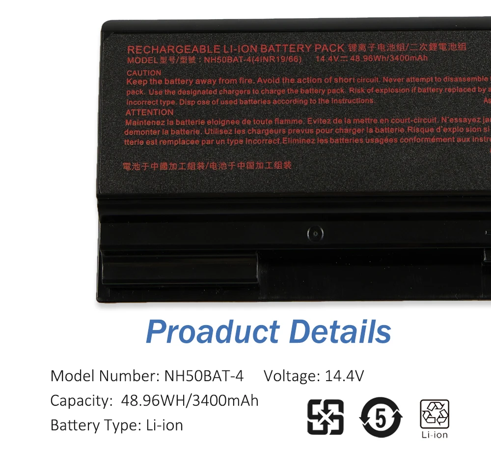 ETESBAY Clevo NH70RAQ NH55EDQ NH50RA NH55RCQ NH58RDQ NH70RHQ NH58RCQ Machenike T58 Sager NP6875 용 NH50BAT-4 배터리, 3400mah