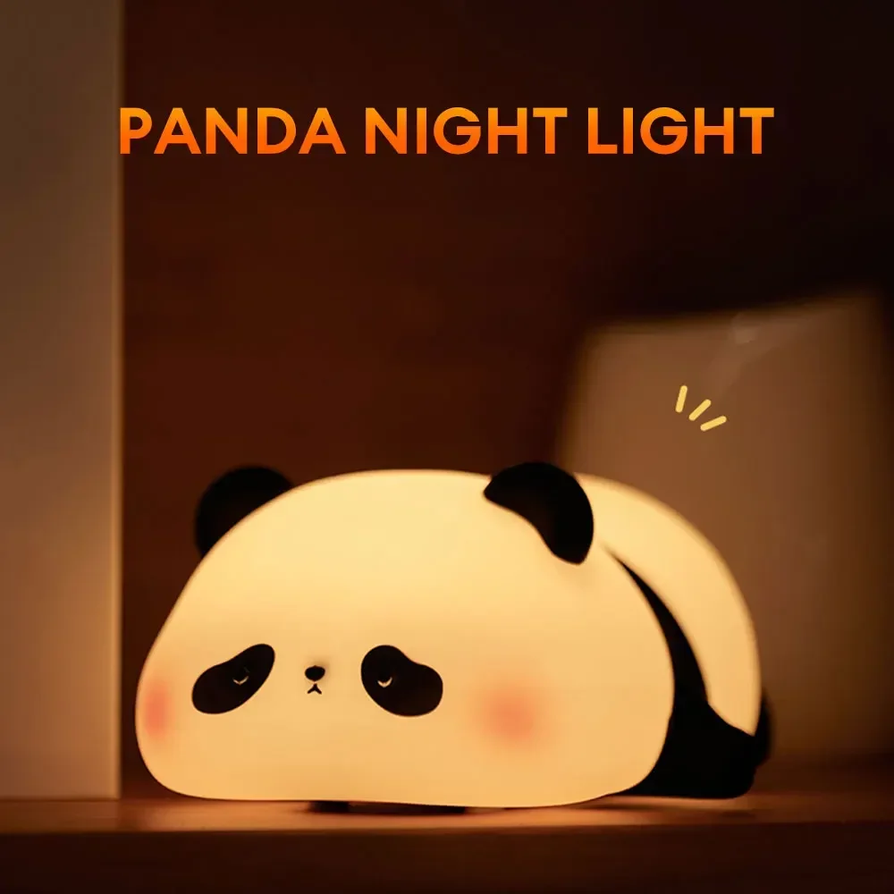 

LED Night Lights Cute Panda Silicone Lamp USB Rechargeable Timing Bedside Decor Kids Birthday Gifts for Home Bedroom Decor