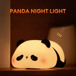 LED Night Lights Cute Panda Silicone Lamp USB Rechargeable Timing Bedside Decor Kids Birthday Gifts for Home Bedroom Decor