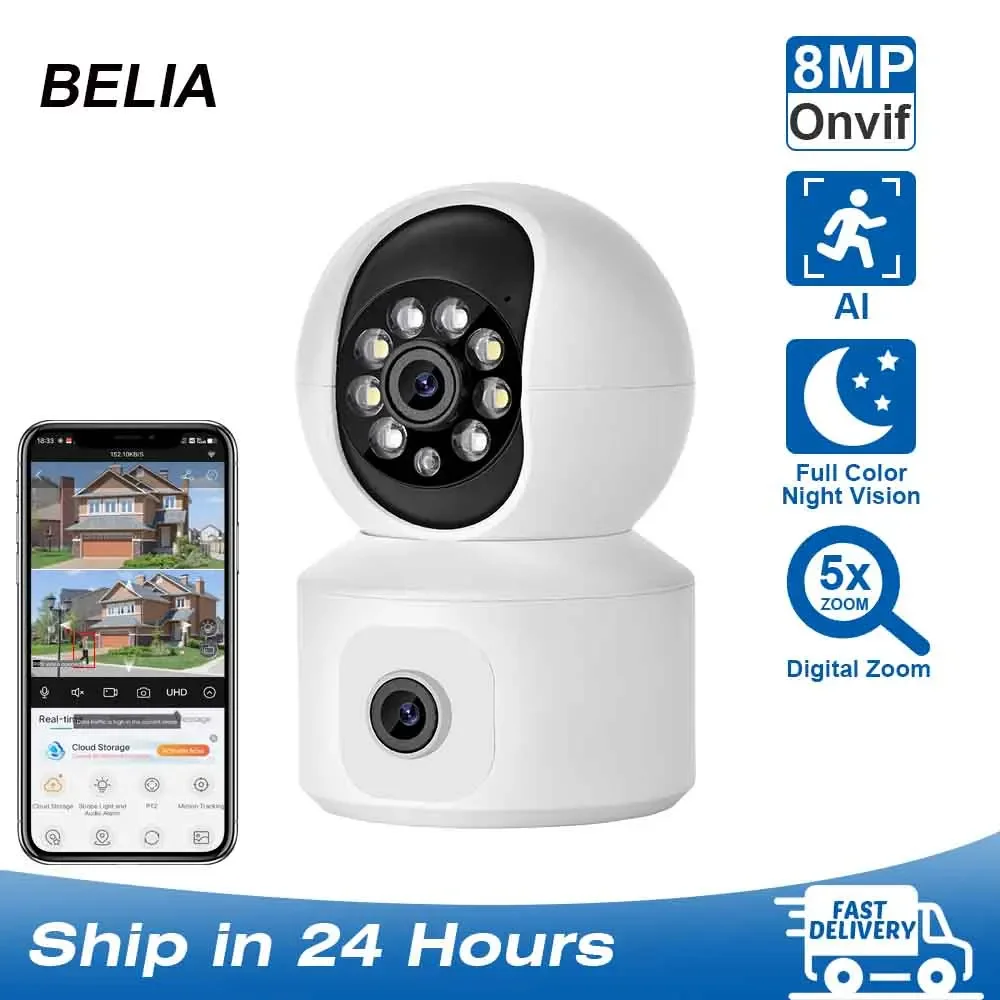 

8MP WiFi IP Camera Dual Lens Dual Baby Monitor Security Camera PTZ Auto Tracking CCTV Video Surveillance iCsee