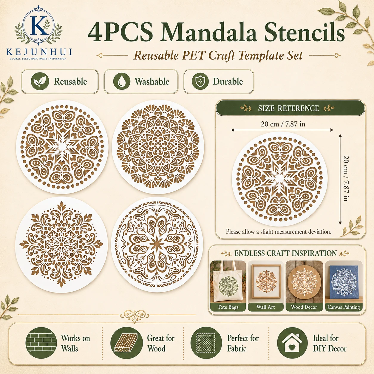 4pcs Mandala Pattern Template Set,Reusable Plastic Templates For Drawing,Scrapbooking,Card Making,Crafts,DIY,Wall FabricPrinting
