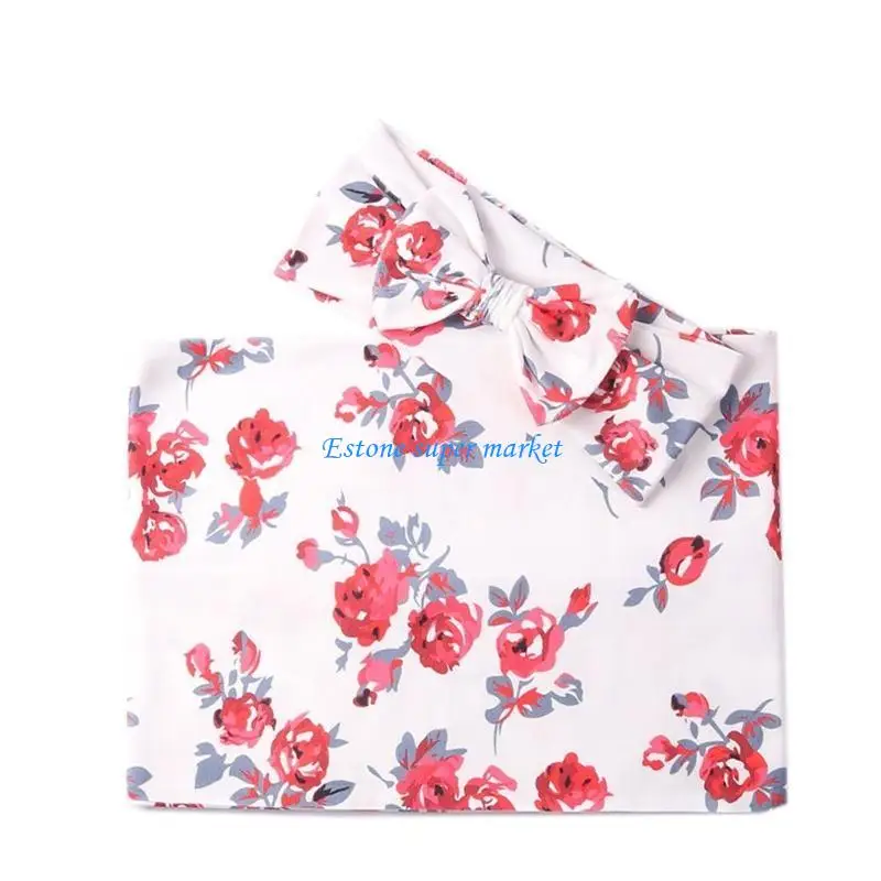 

090B Newborn Baby Cotton Swaddle Cloth Wrap Towel with Headband 2pcs/set for Newborn Baby Girls Boys Photography Props Gift
