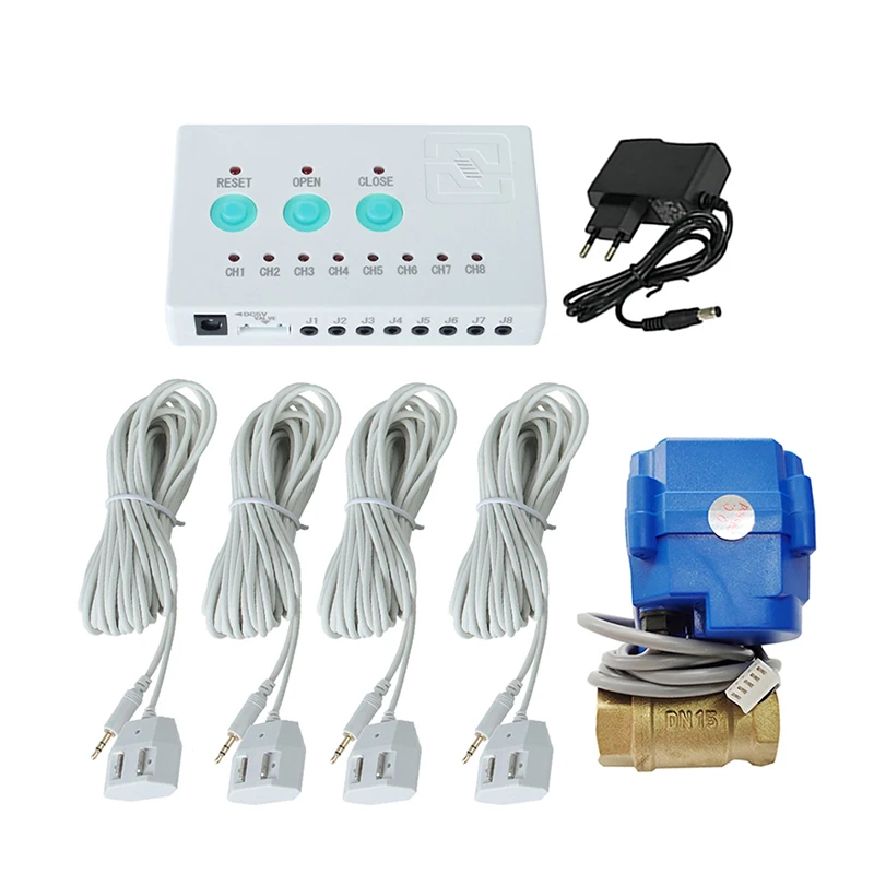 water leak detector home alarm flow water sensor DN15 DN20 DN25 motorized brass valve for overflow leakage protection