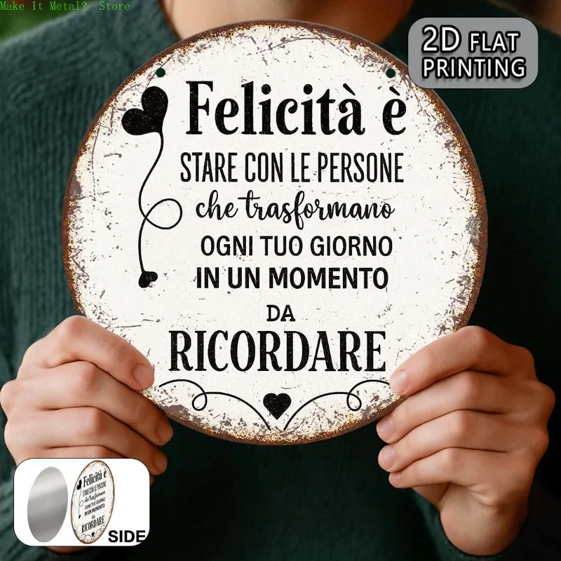 2D Flat - 1pc Vintage Italian  Quote Metal Sign | Rustic Circular Border,Wall Decor for Home, Office, Birthday