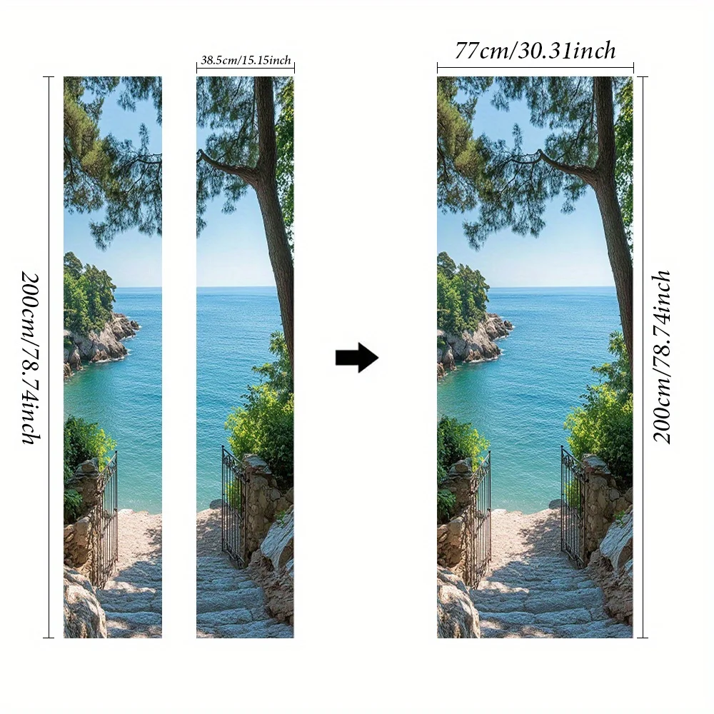 1 pair of coastal door stickers - self-adhesive ocean passage wallpaper stickers, suitable for home, office, and hotel non resid