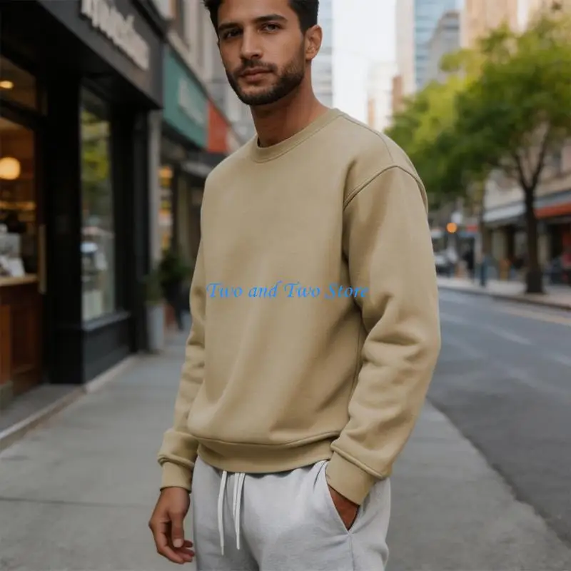 HX6F Men's Casual Crewneck Sweatshirts Long Sleeve Hoodies Casual Loose Fleece Pullover Tops Winter Fall Clothes