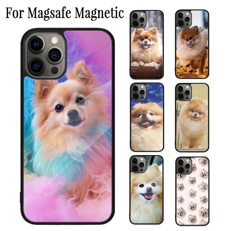 Pomeranian Dog Magnetic Phone Case Coque For iPhone 16 15 14 Plus 13 12 Mini 11 Pro Max Magsafe Wireless Charging Cover