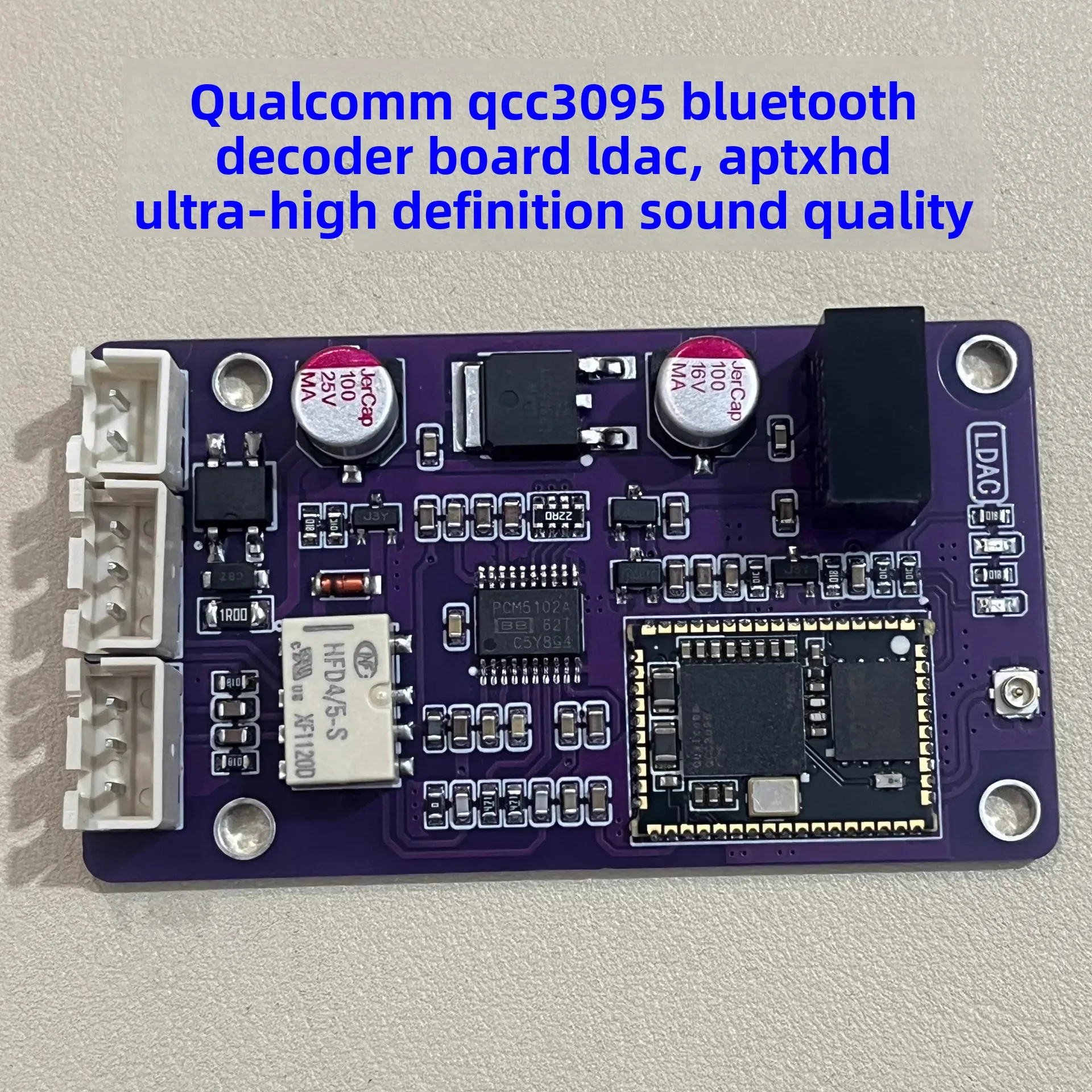 QCC3095 LDAC Bluetooth decoding board 5.4 PCM5102A decoding 11-18V AUX automatic switching