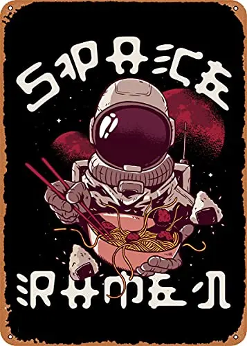  Space Ramen Noodles Japan 2 Metal Tin Sign Retro Wall Decor Vintage Art Print Poste Great Gift for Space Fans 8 x 12 inch