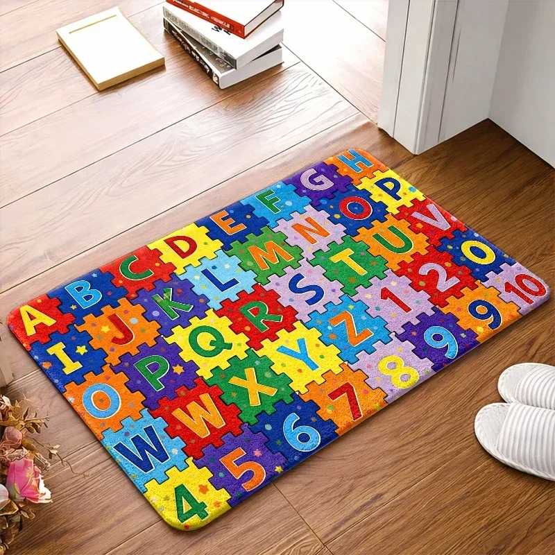 1pc 2d Flat Alphabet Numbers Educational Play Area Rug Letter Z 0 9 Number Print Soft Washable Decor Floor Mat