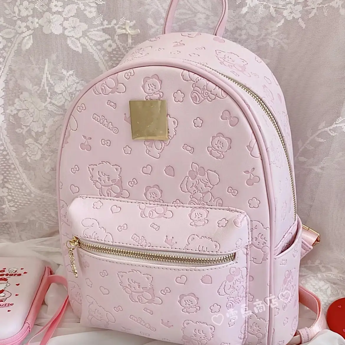 Cartoon Mikko Backpack Kawaii Mousse Souffle Shoulder Bag Large Capacity PU Leather Pink Backbag Travel School Back Bag