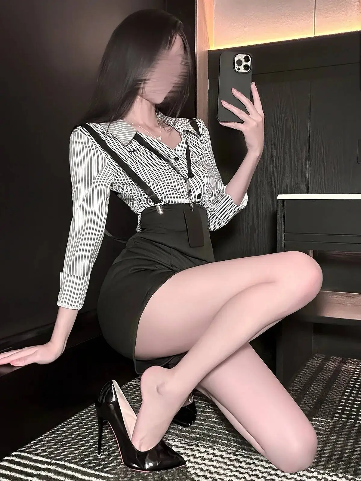Sexy Striped Secretary Uniform Skirt Sets Slimming Pure Desire Style Suspender Pants Pure Desire Sexy Skirt Sets Charming 3K5V