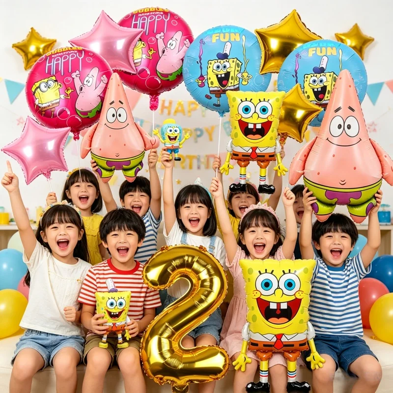 SpongeBob Schwammkopf Geburtstagsset Nummer 1-9 Folienballon Babyparty Happy Birthday Party Hintergrund Spielzeug Geschenke