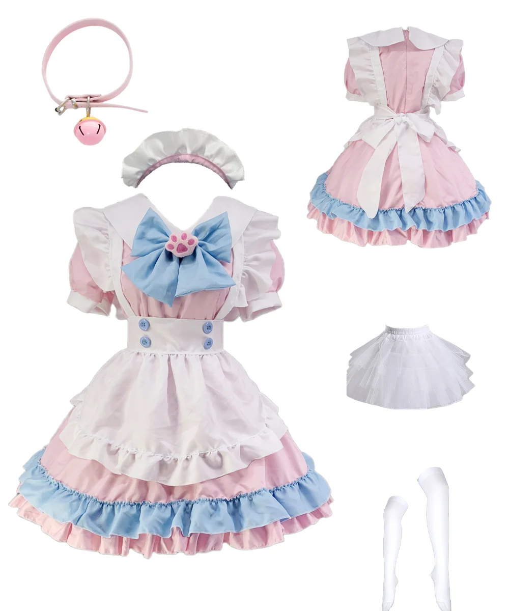 

Anime Cosplay Japanese Maid Dress Pink White Dress Lady's Lolita Dress Halloween Costume