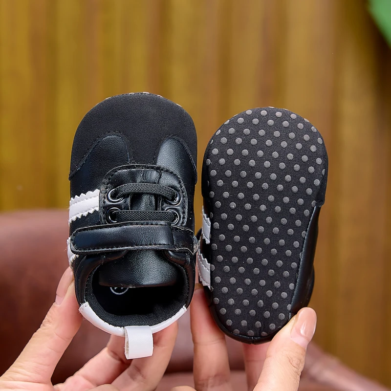Frühlings- und Herbst-Babyschuhe, farblich abgesetzte, gestreifte Babyschuhe mit Klettverschluss, Lauflernschuhe mit weicher Sohle für Neugeborene, 0–12 Monate, Schuhe für Jungen und Mädchen – Detail 22