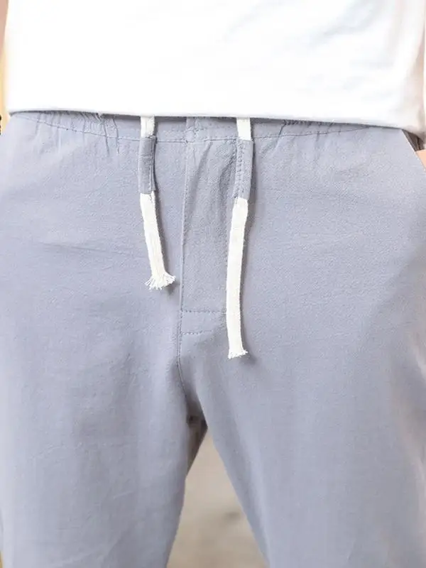 Pantaloni casual da uomo in cotone e lino slim fit Coreano Sle Student Faion Summer Nove punti Pantaloni per il tempo libero da uomo con piede piccolo