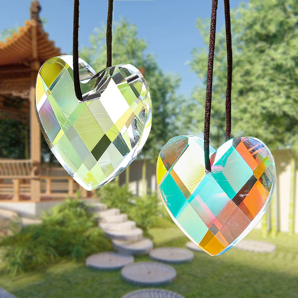 3pcs 35mm Faceted Love Heart Glass Prism Crystal Decor Suncatcher Pendants for Chandeliers Christmas Tree Garden Rainbow Maker