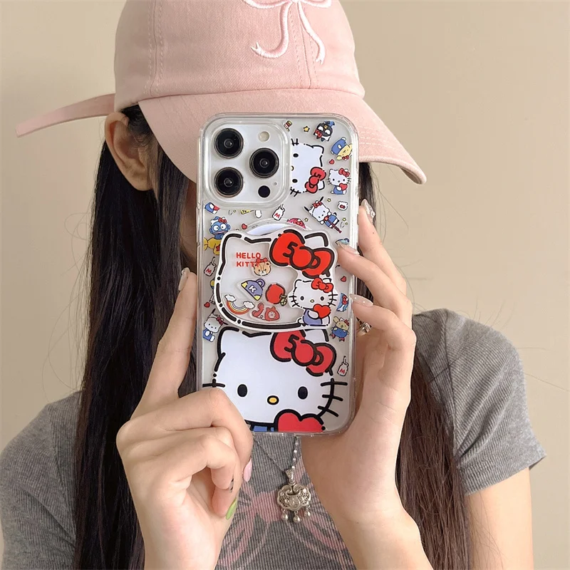 Cute Hello Kitty Magsafe Wireless Charge Phone Case For iPhone 11 12 13 14 Plus 15 16 Pro Max Kitty Shake Magnetic Holder Cover