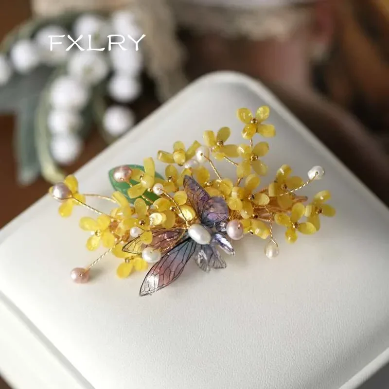 FXLRY Original Handmade Natural Pearl Vintage Butterfly Hairpin Side Bangs Clip Side Clip Hair Accessories