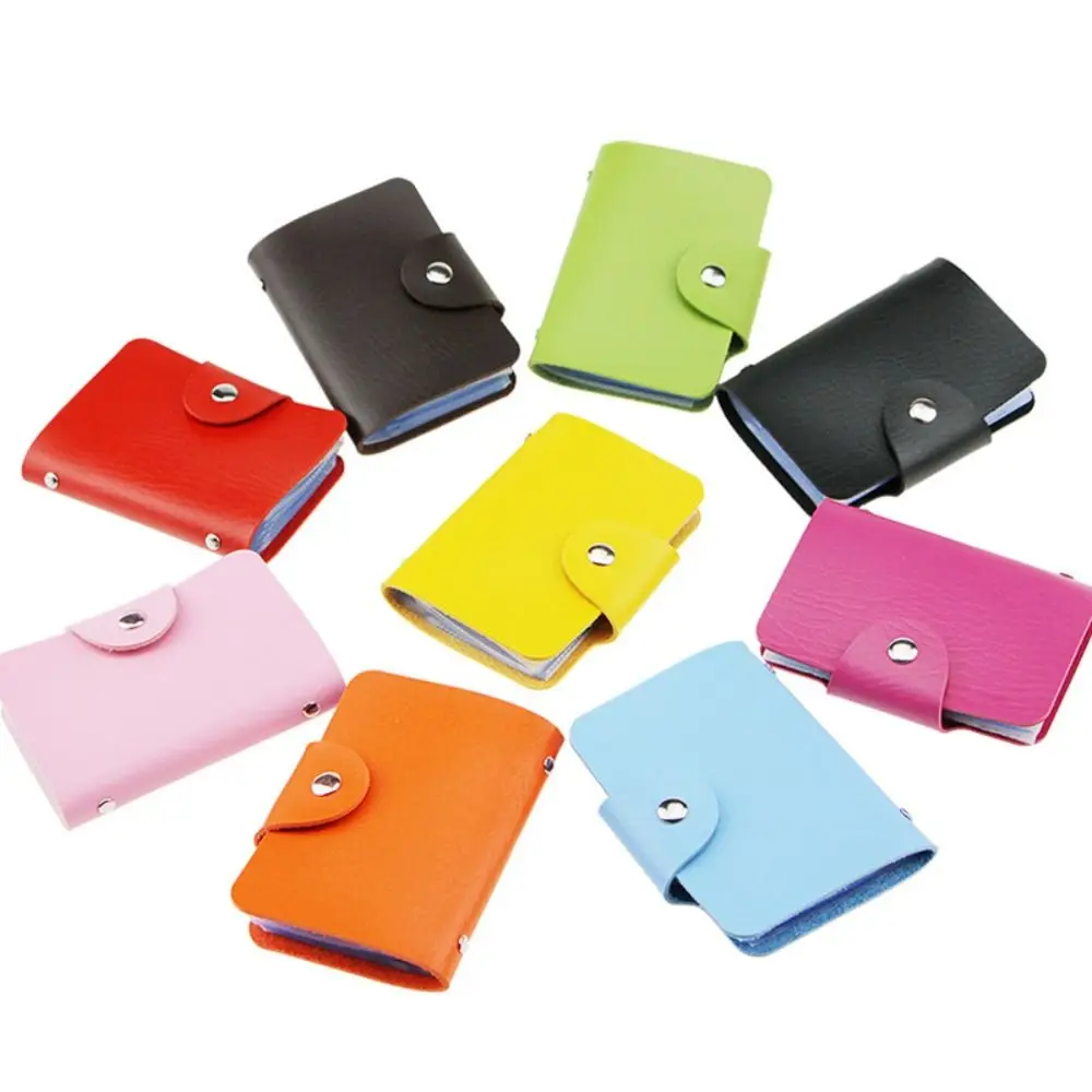 Portable 24 Slots Bits Card Holder Bag Simple PU Pocket Case Solid Color Wallet Credit ID Card Organizer