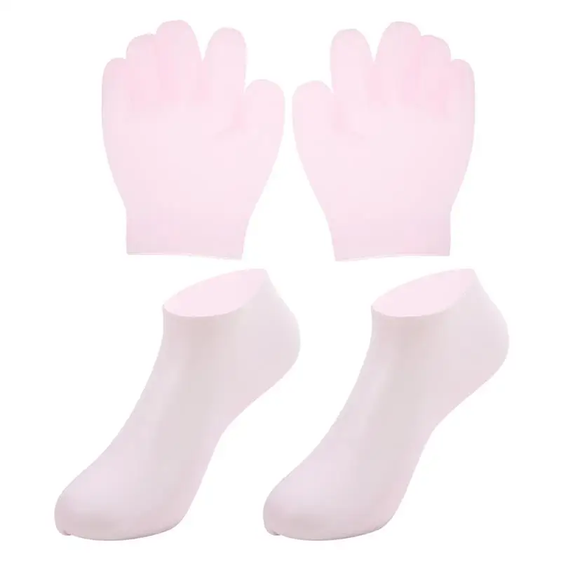 2 Pairs Gel Moisturizing Socks And Gloves Set For Hand And Foot Care Spa Treatment For Overnight Hydration And Repair Pink