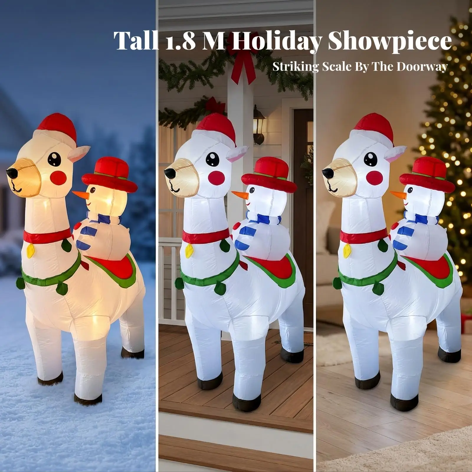 LED Lighted Snowman Inflatable for Christmas Outdoor Holiday Display with Alpaca Garden Decoration