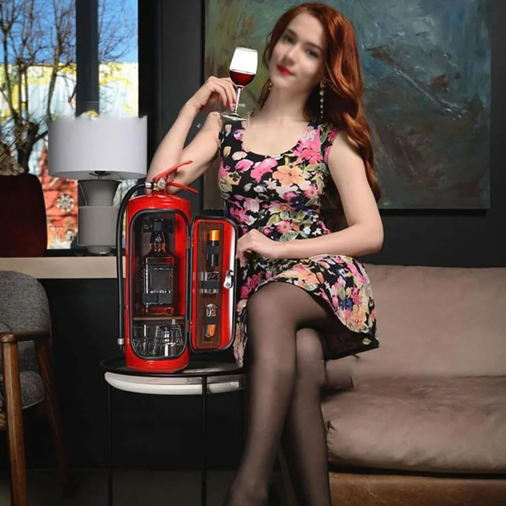 クリエイティブなポータブル酒キャビネット、メタル製赤-黒、隠し酒キャビネット、ボトルホルダー、バー