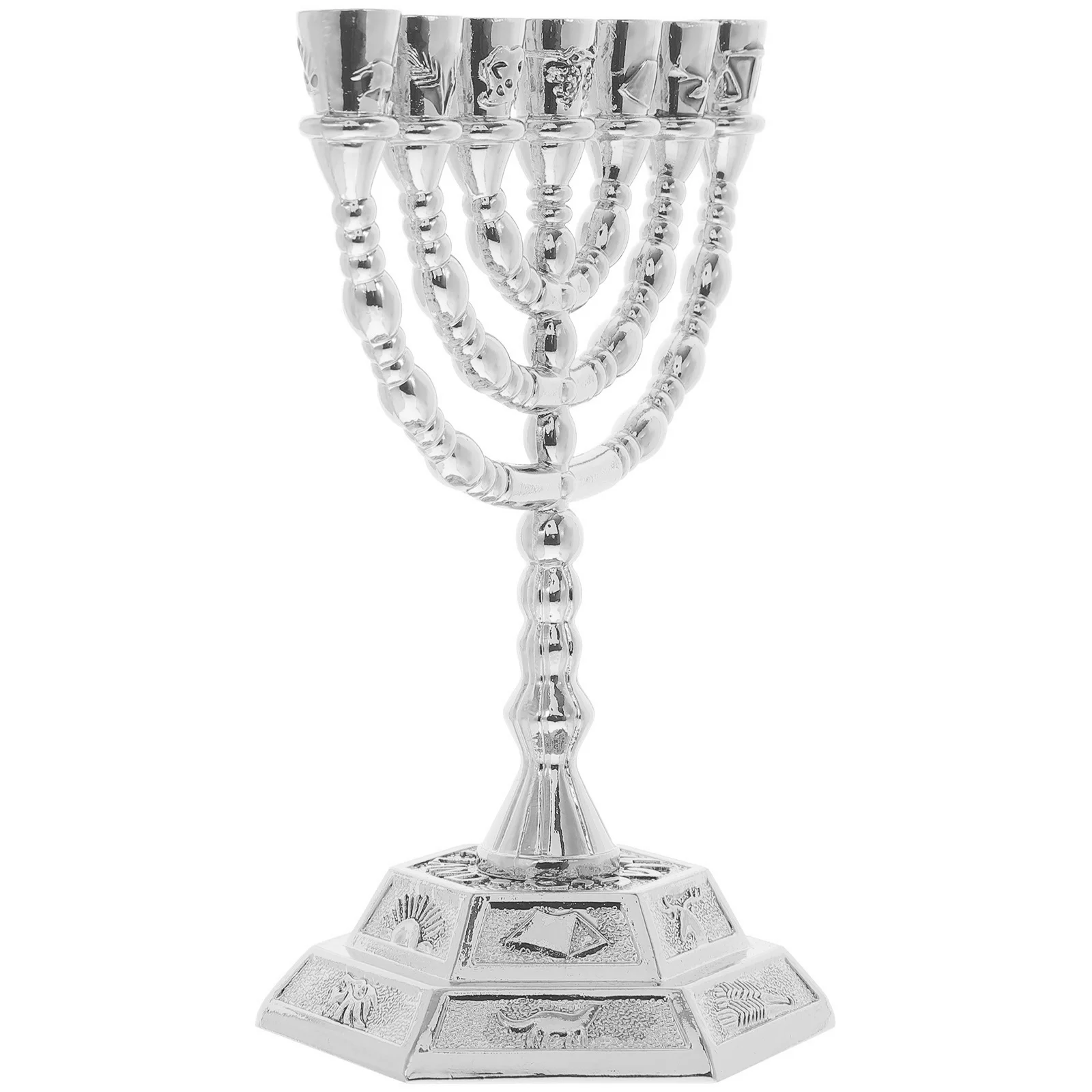 

7 Candlesticks Seven Holes Holder Ornament Vintage Desktop Decoration Bedroom Menorah Zinc Alloy Tealight Silver