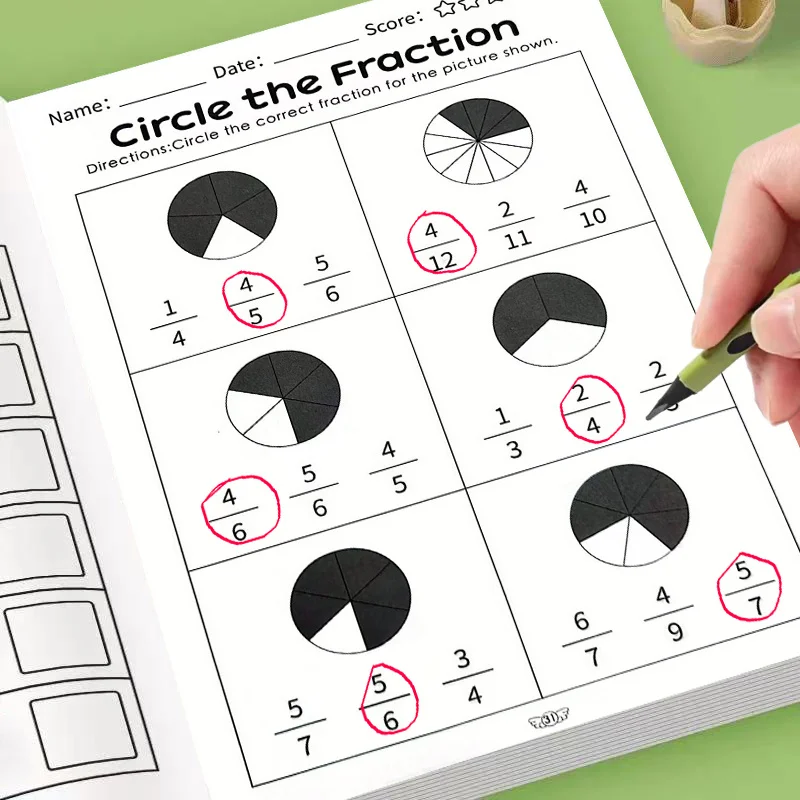 Grundlegendes Bruchrechen-Arbeitsbuch, 32 Seiten, Mathe-Aktivitätsbuch für Kinder mit Übungen zum Ausmalen und Erkennen von Brüchen für Grundschüler – Detail 2