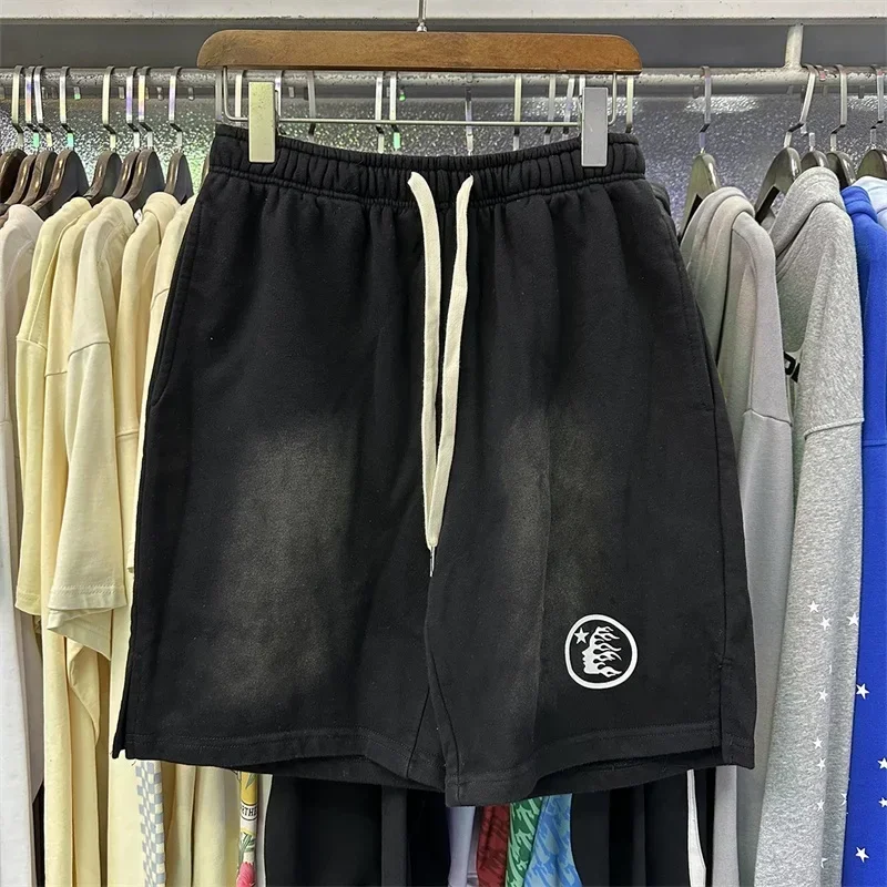 24ss Hell Star Classics Shorts Men Women 1:1 High Quality Logo Printing Oversized Washed Black Shorts